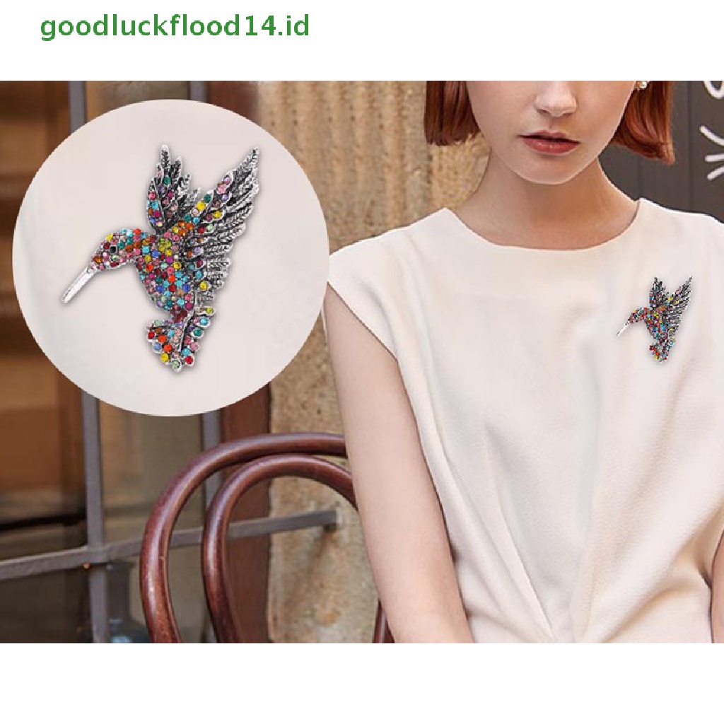 [GOOGFOUR] 1 Pc Hidup Hummingbird Bros Pin Kristal Berlian Imitasi Hewan Burung Aksesori  [Atasan]