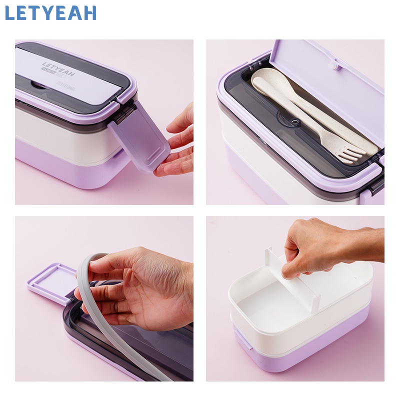 letyeah Lunch box 2 susun anti tumpah /1600ml tempat makan 2 tingkat/kotak makan bpa free