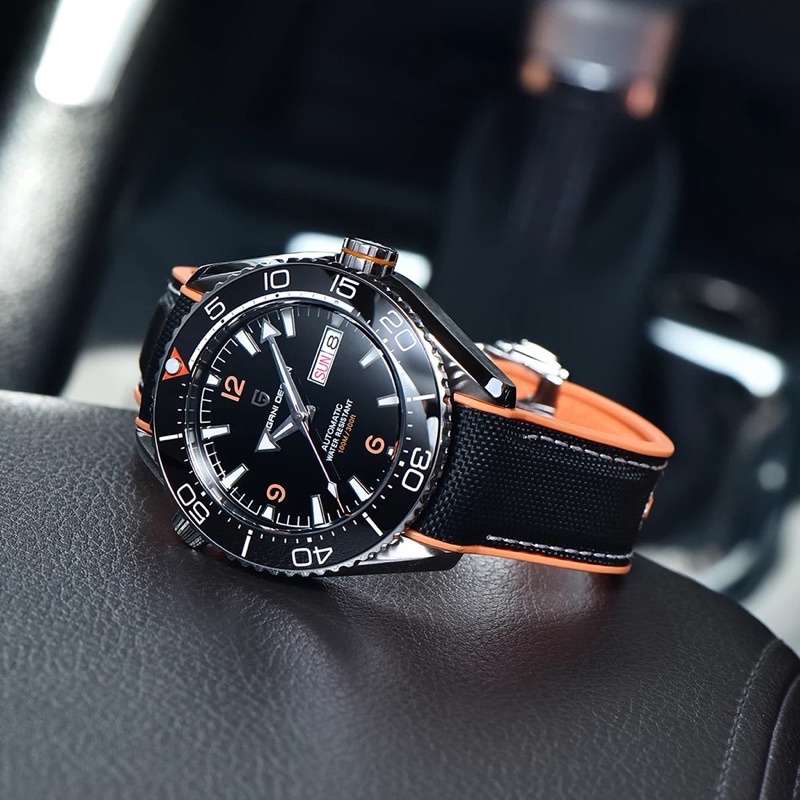 Jam Tangan Pagani Design Seamaster Planet Ocean Black Orange Automatic