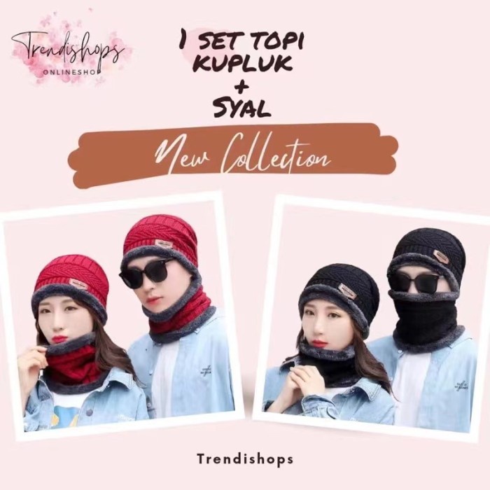 Topi Topi Kupluk + Syal Topi Musim Dingin Pria/Wanita