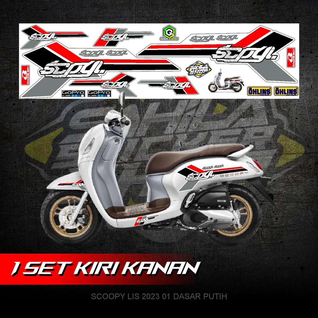 SCOOPY LIS 2023 01 DASAR PUTIH LIS MERAH STICKER STRIPING MOTOR 05