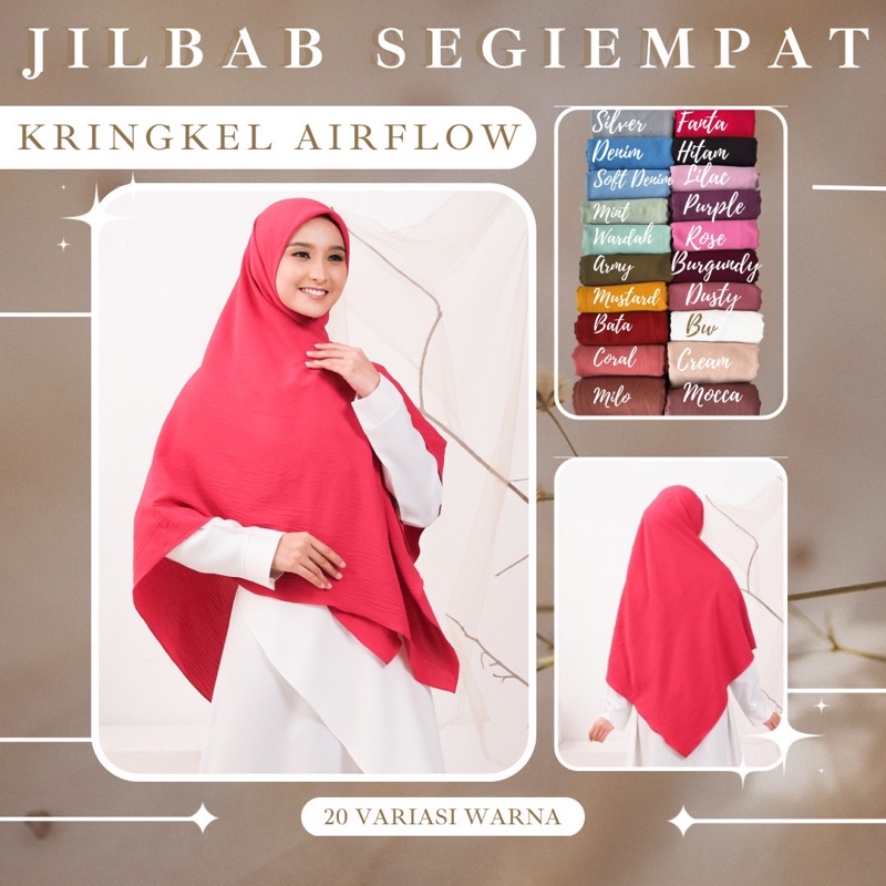 20 WARNA JILBAB SEGIEMPAT KRINGKEL AIRFLOW 135X135 &amp; 125X125 | SEGIEMPAT POLOS SYAR’I