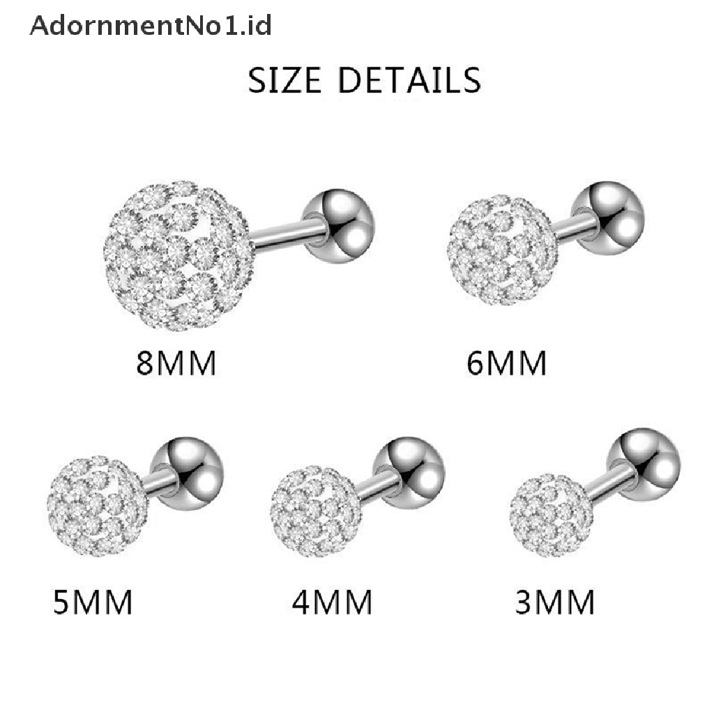 [AdornmentNo1] Anting Bola Kristal Surgical Steel Ear Plugs Brow s Wanita Ear Studs Cartilage Tragus Helix Lip Studs Ring Internally Thread Body Jewelry [ID]