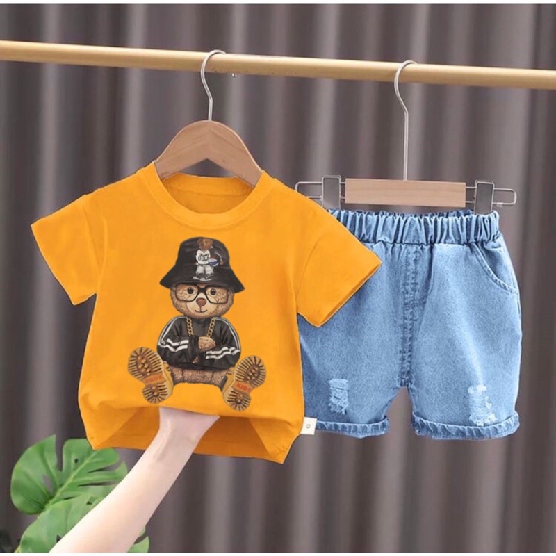 SETELAN KAOS BAJU CELANA JEANS BAYI ANAK (UNISEX) MOTIF TEDDY BEAR BOOT BUCKET USIA 6 BULAN-5 TAHUN BEST TRENDY TERBARU TERMURAH/ FASHION SETELAN KAOS BAJU CELANA JEANS BAYI ANAK LAKI-LAKI/ NEW SETELAN KAOS BAJU CELANA JEANS BAYI ANAK PEREMPUAN