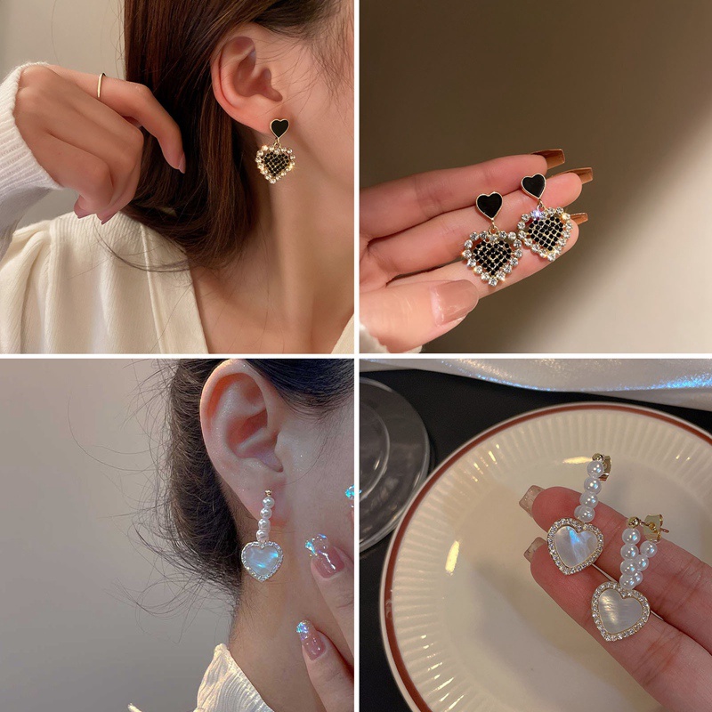 Desain Fashion Mutiara Berlian Anting Hati Temperamen Manis Anting Wanita Perhiasan Tinggi Pasangan Aksesoris Pesta Ulang Tahun