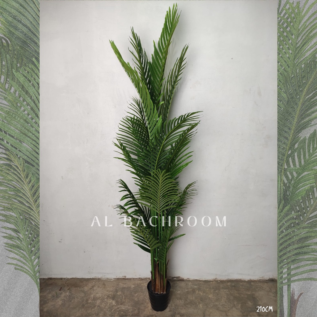 1PAKET RB6048 TANAMAN ARTIFICIAL PALM PAKIS JUMBO 210CM DAN POT BUNGA PLASTIK DEKORASI RUMAH