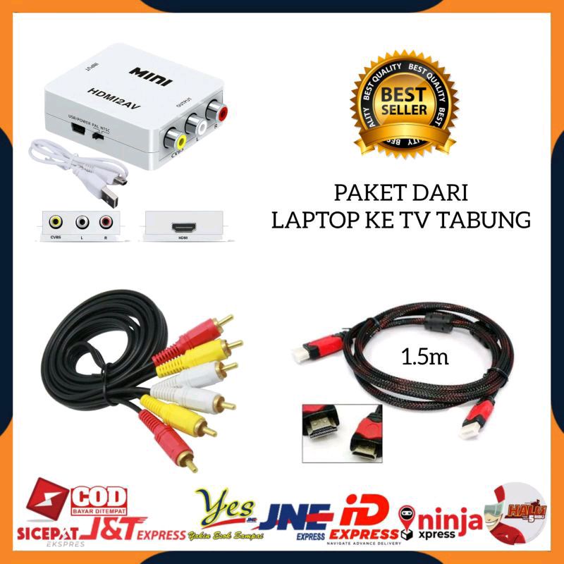 [COD] PAKET UNTUK LAPTOP PS3 STB KE TV TABUNG / KABEL RCA TO RCA 3 KE 3 1.5M / CONVERTER HDTV TO AV RCA