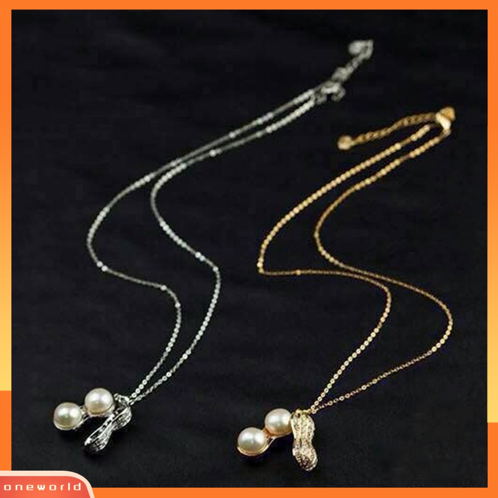 {oneworld} Kalung Penampilan Elegan Berlian Imitasi Mengkilap 2warna Kalung Liontin Kacang Untuk Pesta Malam