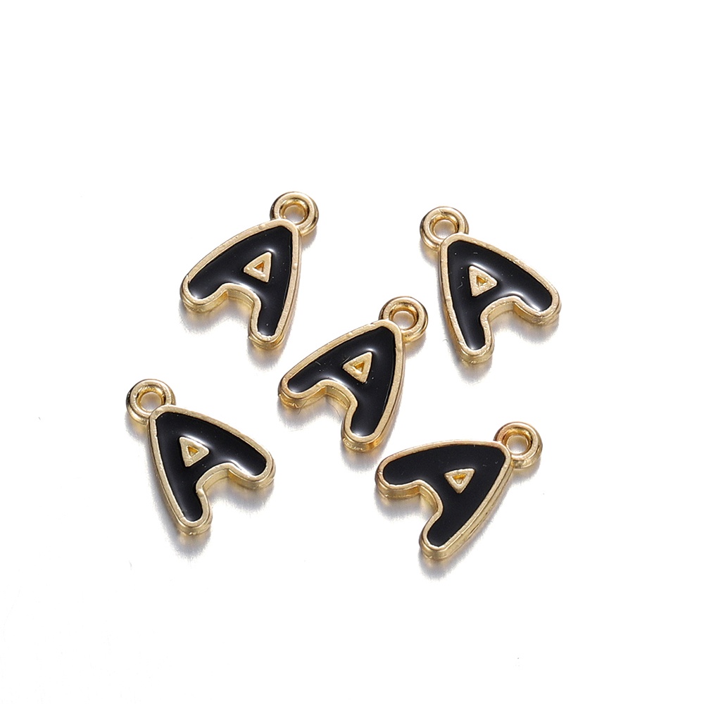 St kunkka 5pcs 12X7mm Hitam Dua Sisi Alloy Oil Drip Letter Pendant Liontin Kalung Gelang DIY Produksi