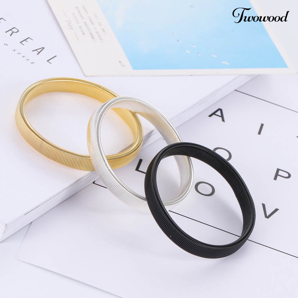 Twowood Sederhana Pria Musim Semi Manset Bartender Bangle Elastis Gelang Cincin Logam Gelang