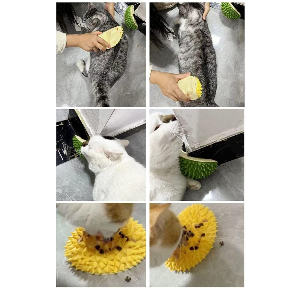 TOP Cat Self Groomer Praktis Dinding Sudut Scratcher Comb Pet Grooming Supply Bentuk Durian Lucu