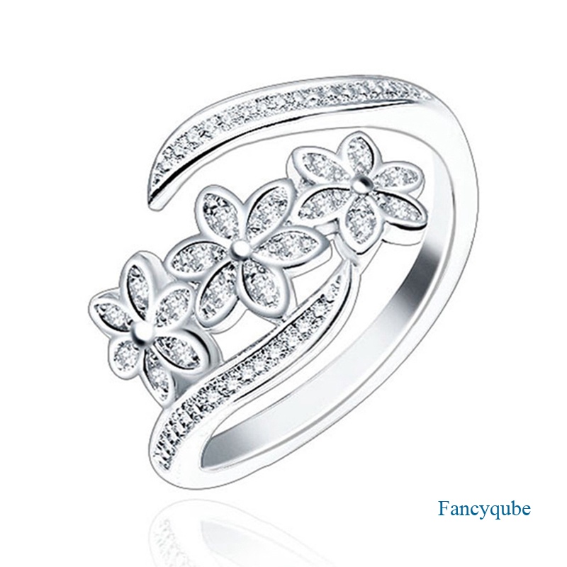 Mempesona Cincin Pembukaan Bunga Kristal Untuk Wanita Kualitas Tinggi Berlapis Perak Fashion Rings Pesta Perempuan Perhiasan
