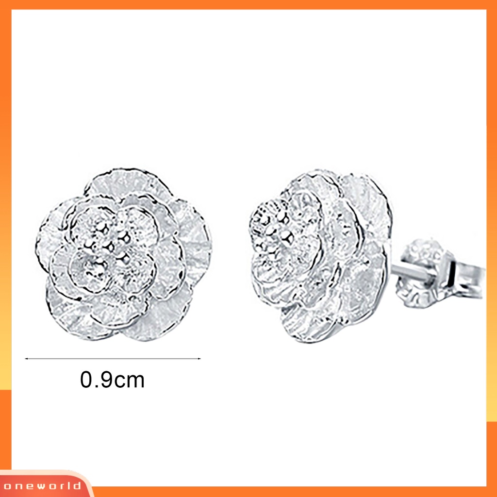 {oneworld} 1pasang Perhiasan Anting Tusuk Wanita Fashion Romantis Bentuk Bunga Lapis Perak Untuk Pesta