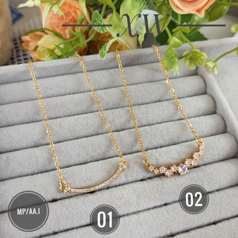 Kalung Fashion Rhodium zircon gold K02030/K02031