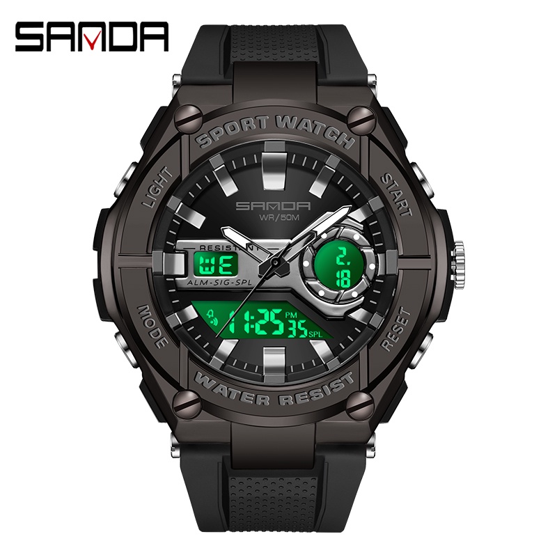 SANDA 3123 Jam Tangan Pria Digital Analog Tali Rubber Chronograph Anti Air WATCHKITE WKOS