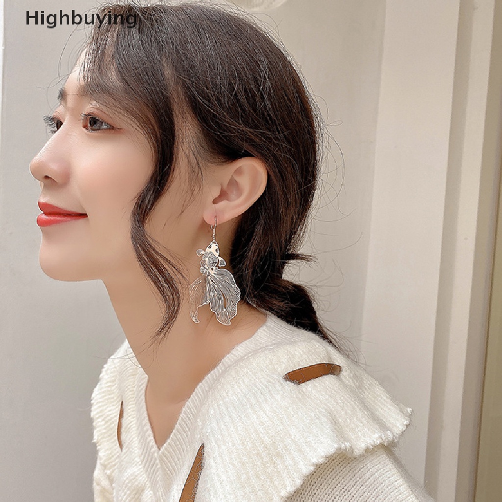 Hbid Fashion Anting Koi Liontin Hollow Ikan Mas Drop Earring Untuk Wanita Hadiah Perhiasan Glory