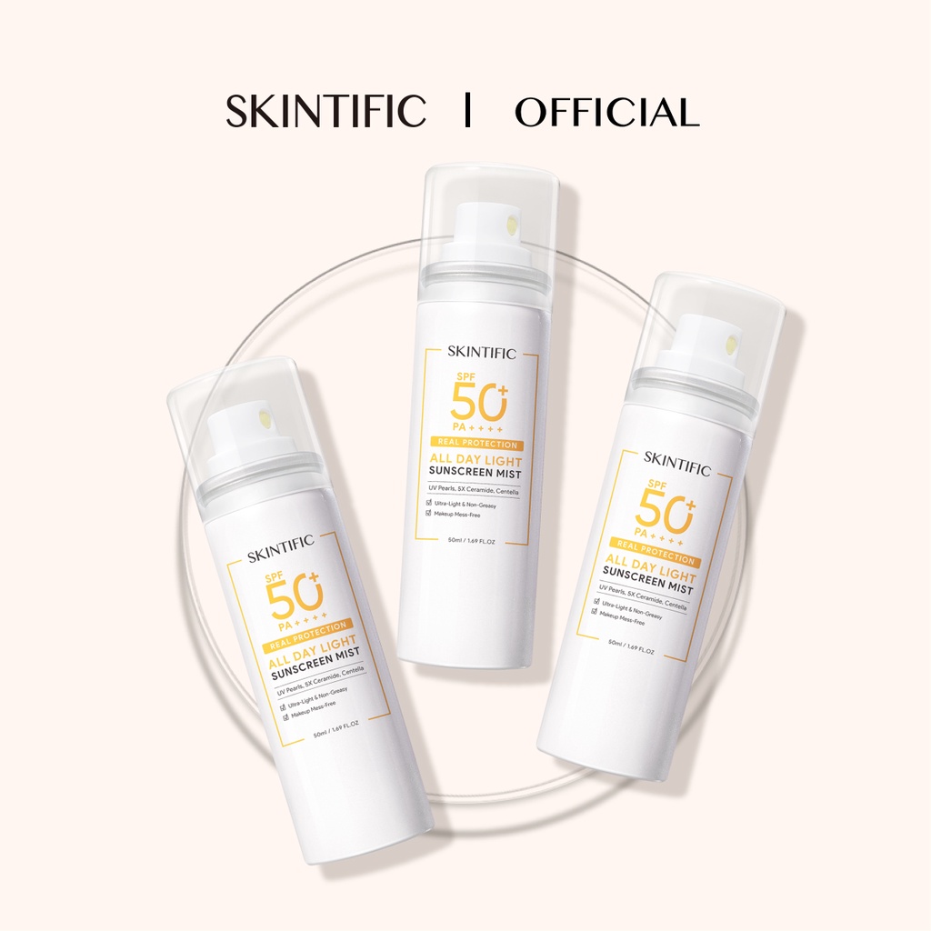 SKINTIFIC All Day Light Sunscreen Spray 3PCS SPF50 PA++++ Sunscreen
Mist Anti UV Wajah/Body Spray 50ml