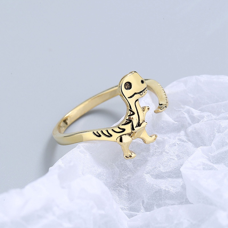 Kreatif Lucu Cincin Dinosaurus Warna Perak Cincin Wanita Terbuka Dapat Disesuaikan Jari Aksesoris Fashion Perhiasan
