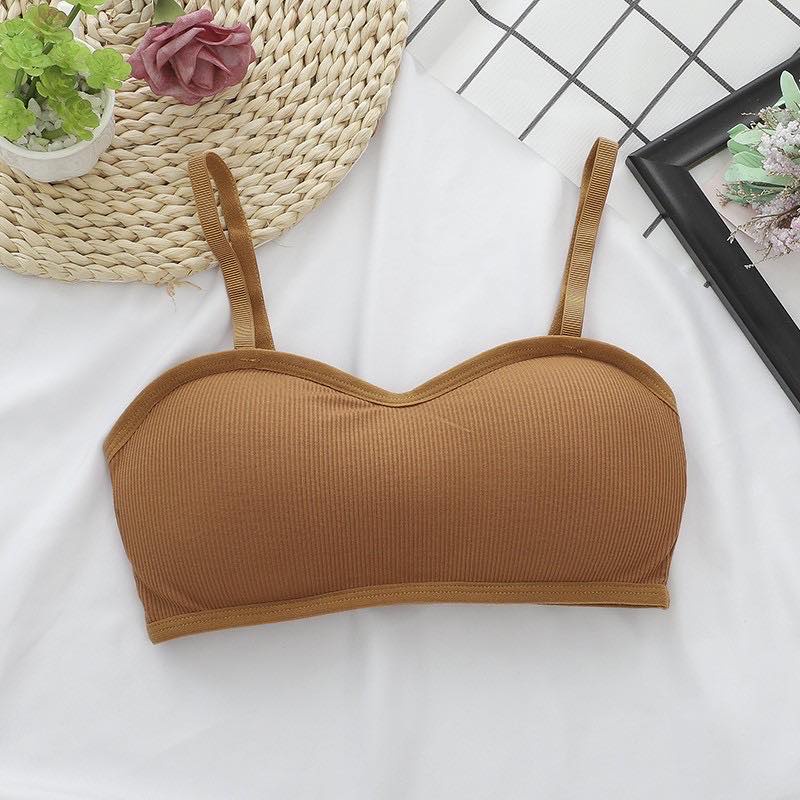 Sayishop Pakaian Dalam Wanita Bra Polos Yoga Bra Push Up Tanpa Kawat Sport Bra-Bra-6 Brown