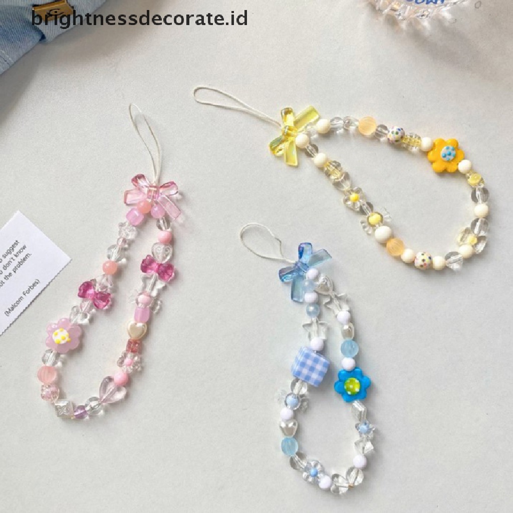 [Birth] Kreatif Geometris Bunga Busur-Simpul Bentuk Hati Rantai Ponsel Lanyard Fashion Ponsel Dekorasi Pesona Wanita Gadis Perhiasan [ID]