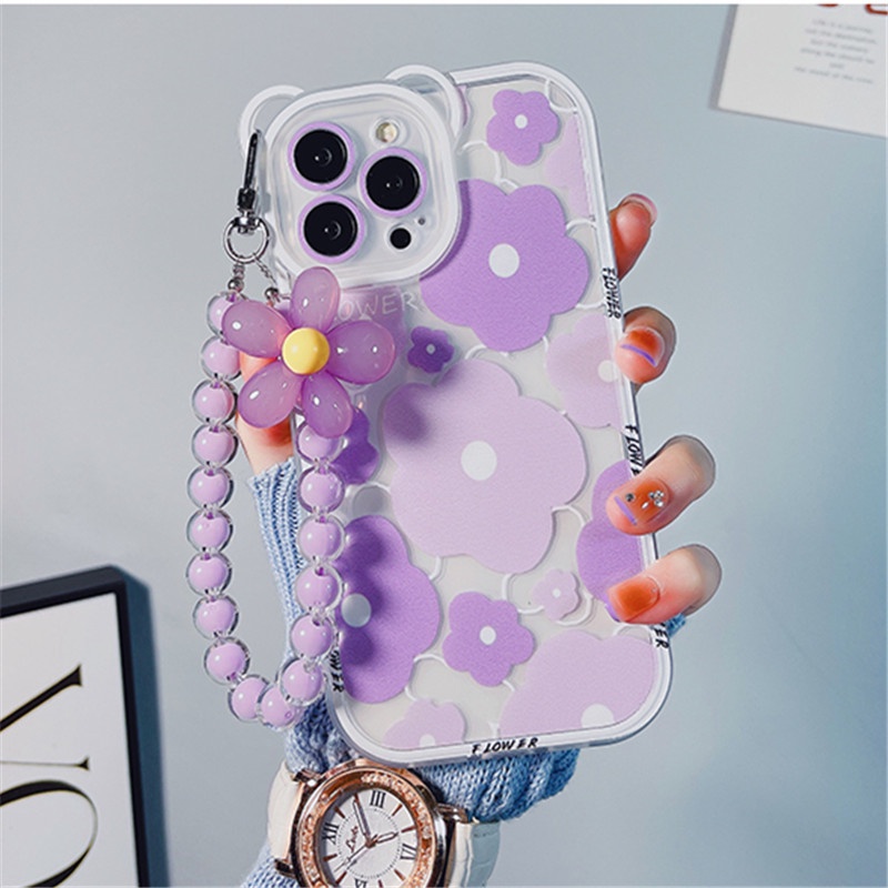 Soft Case Silikon Transparan Motif Bunga / Telinga Beruang Untuk iPhone 14 Pro Max 13 12 11 Pro Max X Xr Xs Max SE 2020