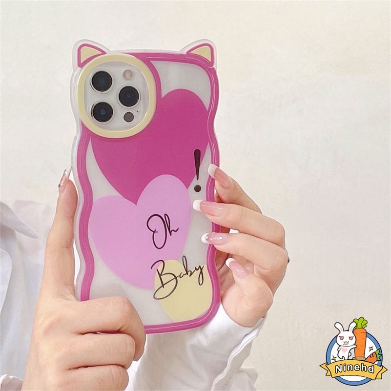 IPHONE Casing Kompatibel Untuk Iphone14 13 12 11 Pro Max X Xr Xs Max8 7 6 6s Plus SE Transparan Pink Pola Cinta Casing Ponsel Shockproof Silicone Soft Case Full Screen Cover Pelindung