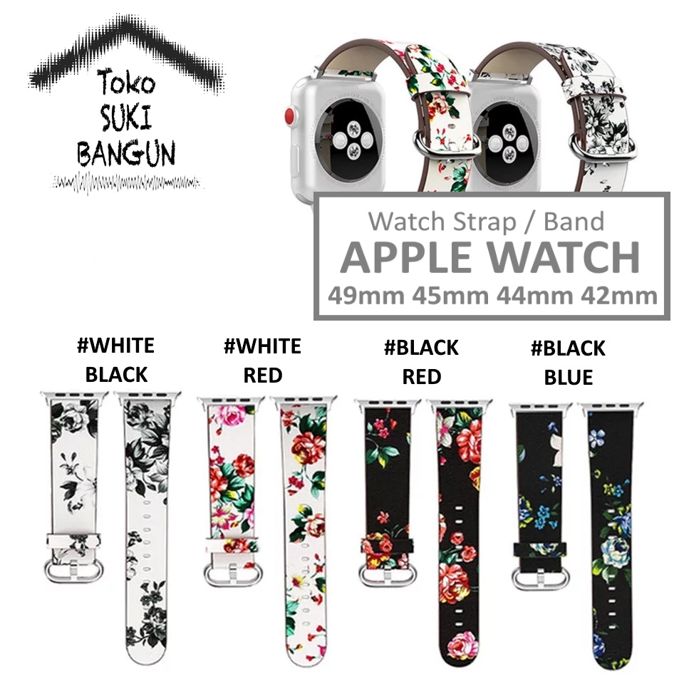 Strap Apple Watch Series Ultra 8 7 6 5 4 3 2 1 49mm 45mm 44mm 42mm TALI JAM Leather PRINTED FLOWER