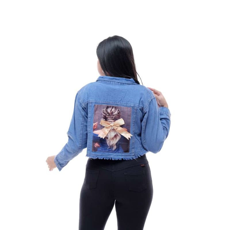 JAKET PITA CROP JEANS CEWEK JACKET DENIM WANITA CROP RIPPED JINS PITA BELAKANG TOP IMPORT MODEL GAMBAR BELAKANG PITA KEKINIAN TERBARU CROP