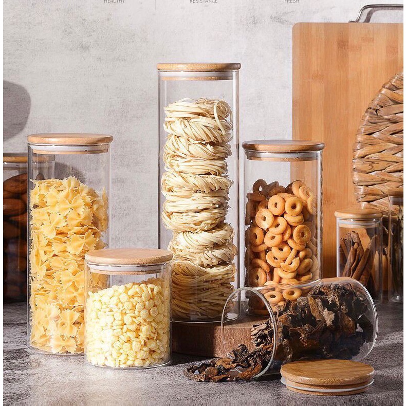 Toples Kaca Kotak Makanan Penutup Kayu