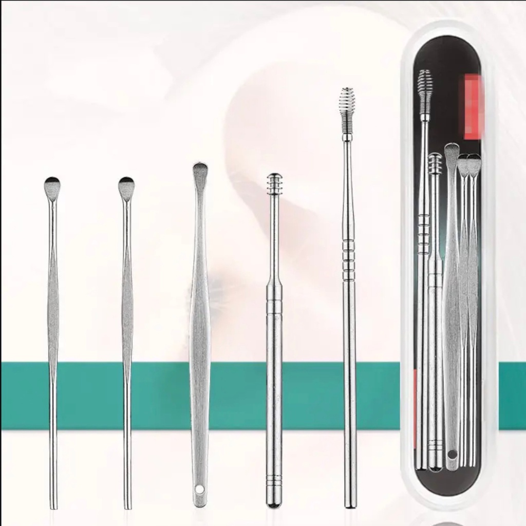 TRS - Alat Pembersih Telinga Set 5 In 1 Korek Kuping Stainless Steel Earpick