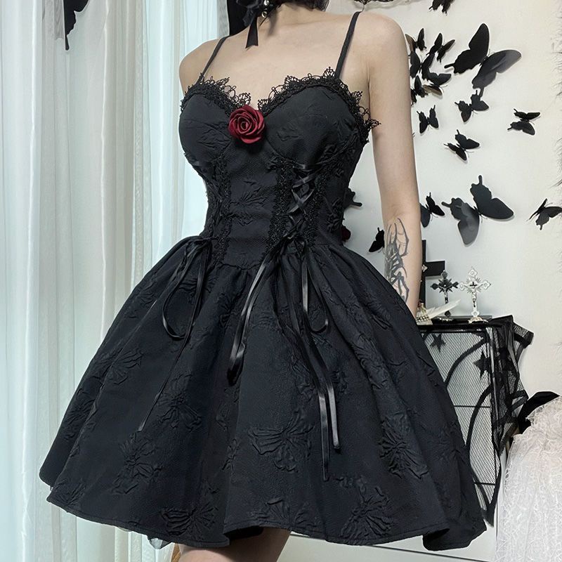 [MikanHiro Store] Gothic style Lolita black mini dress brand DarkLooks