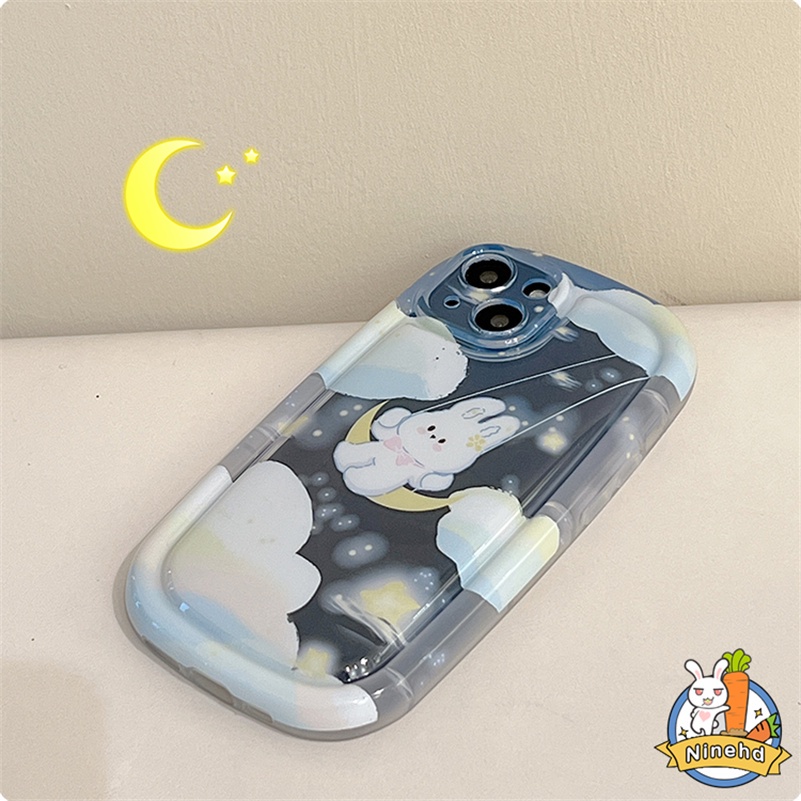 Soft Case Silikon Desain Kelinci Bulan Awan Sabun Tahan Gores Untuk iPhone 14 13 12 11 Pro Max X Xr Xs Max 8 7 6 6s Plus SE 2020