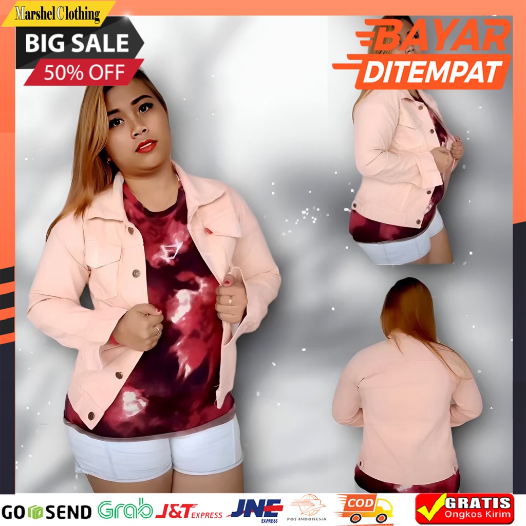 𝐩Ⓙв - Jaket Jeans Denim Warna Pink Muda Premium Wanita All Size Jumbo Oversize / Jaket Biondy Denim 