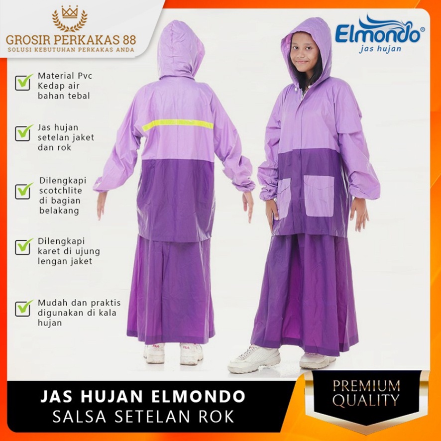 Jas Hujan Wanita Gamis Jaz Ujan Dewasa Hijab Jass Perempuan Mantel Rok Elmondo Salsa