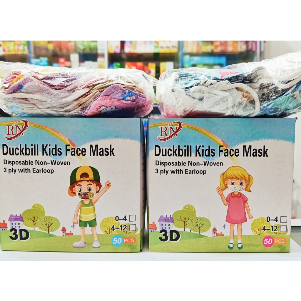 Masker Duckbill Kids Anak Karakter cewek cowok 3ply isi 50pcs