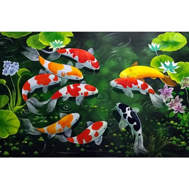 Lukisan Cetak, IKAN MAS KOI, Ukuran JUMBO, 100x70cm & 150x100cm & 200x100cm/Poster Cetak/Hiasan Dind