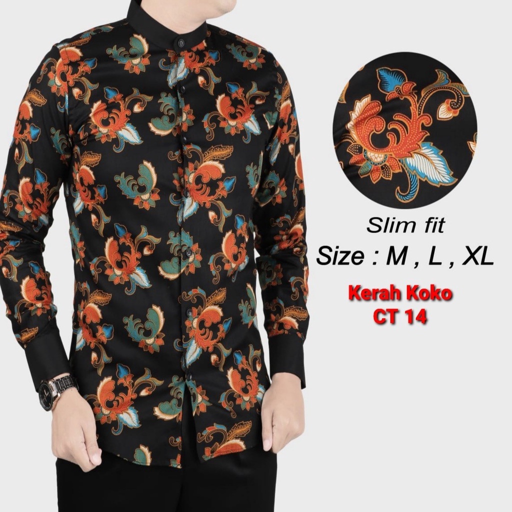 Colin Baju Kemeja Batik Koko Pria Lengan Panjang Hem Slimfit CT 14