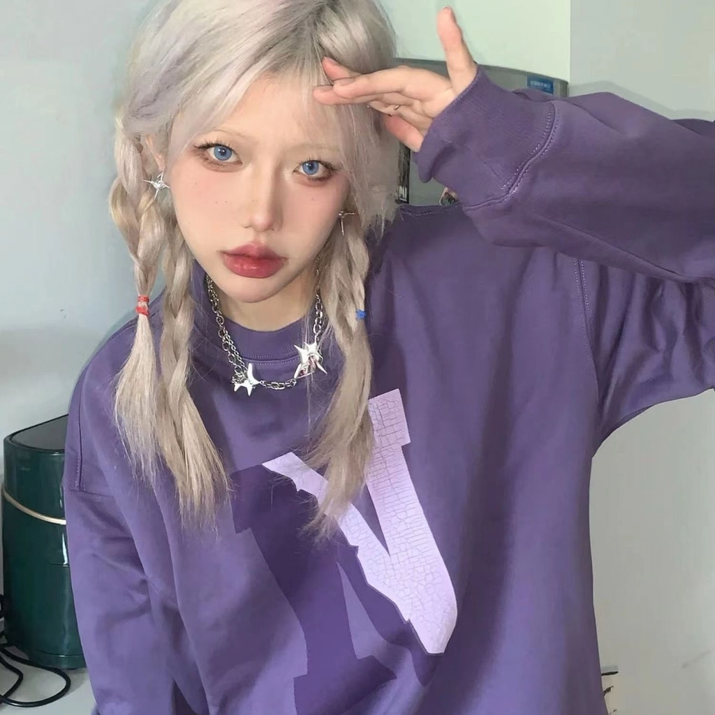 ❈﹉American retro trendy merek sweater wanita leher bulat tanpa topi musim gugur gaya Korea baru pasangan siswa lengan panjang high-end top