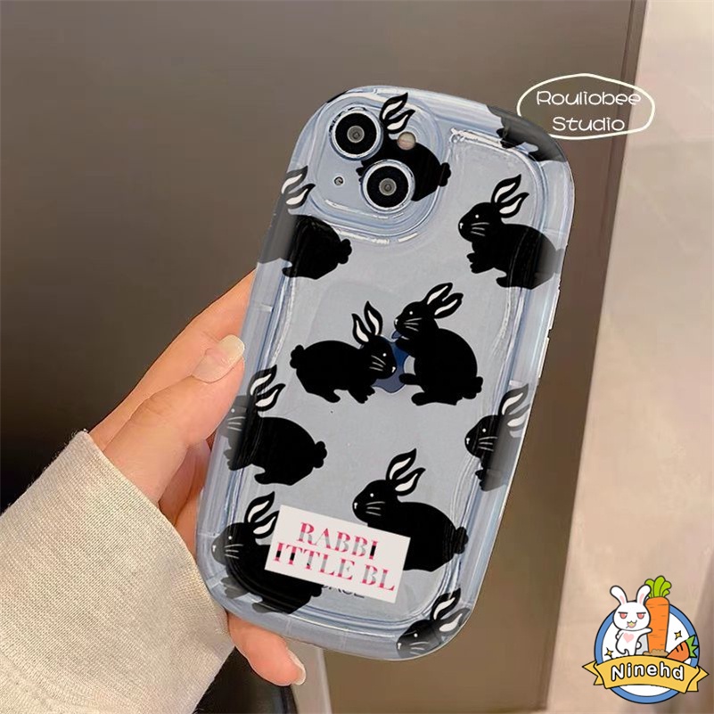 Case Kompatibel Untuk iPhone 14 13 12 11 Pro Max X Xr Xs Max8 7 6 6s Plus Se2020Motif Kelinci Hitam Ponsel Bening Airbag Casing Menebal Tepi Shockproof f Soft Case Cover Pelindung