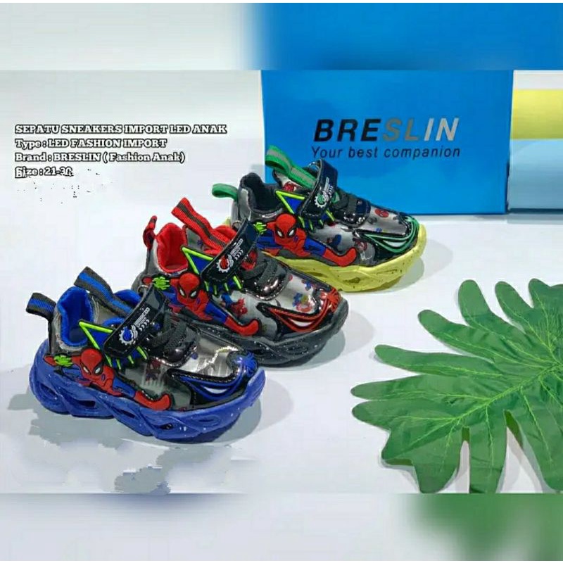 Sepatu Sneakers Import LED Spiderman Anak Laki-Laki 1 2 3 4 5 6 7 Tahun Keren/ Sepatu Sekolah TK SD 