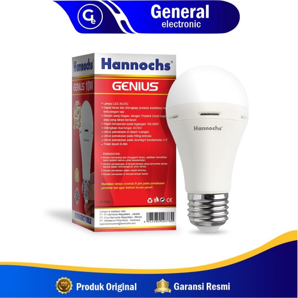 Hannochs Lampu Emergency Led AC / DC Genius  6w 10w 12w cahaya Putih