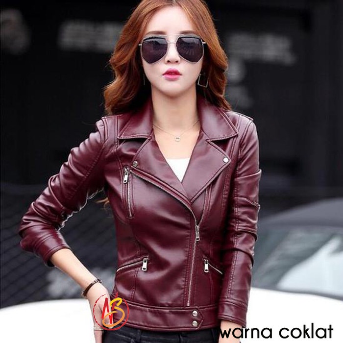 Jaket Wanita PREMIUM Jaket Kulit Wanita Elegant Black ARL 033 Silverstone RFLA Arie - Cokelat, M ter