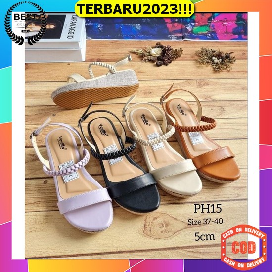 Wedges Sendal Spon Import Pita Korea Casual Lembut Tebal Tinggi 9Cm Sendal Sandal Wanita Abbushoes P