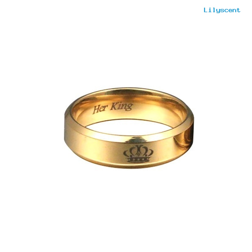 [LS] Cincin Pasangan His Queen Her King Crown Bahan Titanium Steel Huruf Ukiran Kekasih Cincin Perhiasan Untuk Tunangan