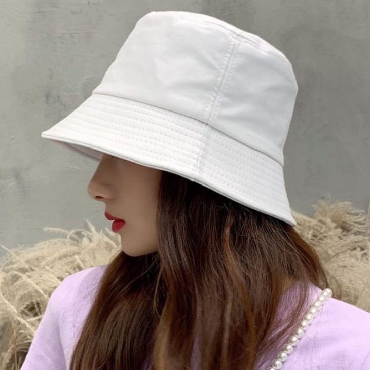 WARNA PUTIH POLOS TOPI BUCKET HAT WANITA