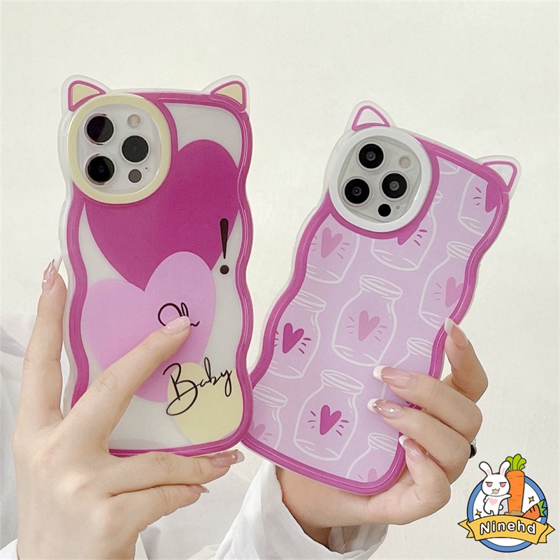 IPHONE Casing Kompatibel Untuk Iphone14 13 12 11 Pro Max X Xr Xs Max8 7 6 6s Plus SE Transparan Pink Pola Cinta Casing Ponsel Shockproof Silicone Soft Case Full Screen Cover Pelindung
