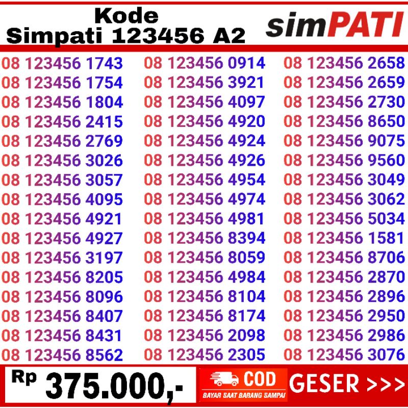 nomor cantik simpati 08123456 murah