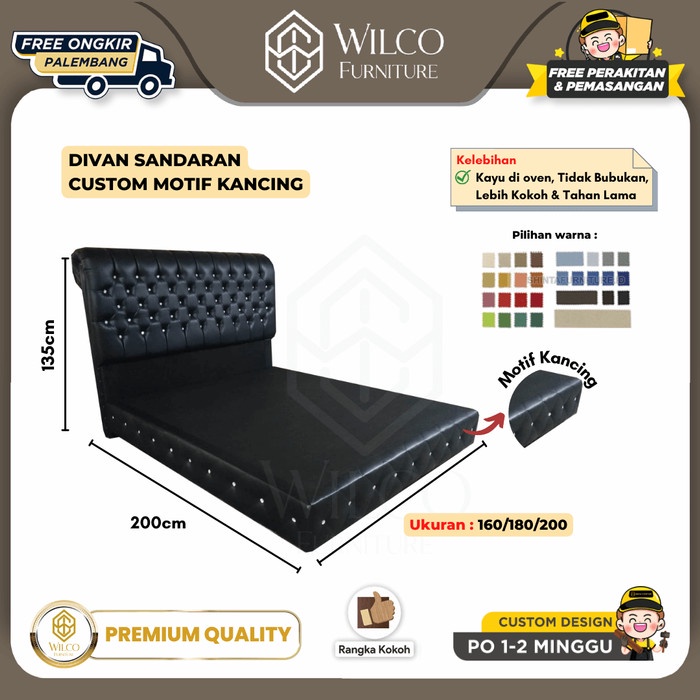 Divan Sandaran Custom Kancing Kristal /Divan Sandaran Custom Palemban - Divan+Sandaran, 90x200