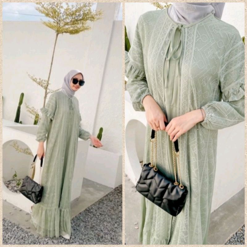 gamis pesta hijau sage gamis brukat gamis kondangan terbaru gamis brokat dress sage sage dress gamis