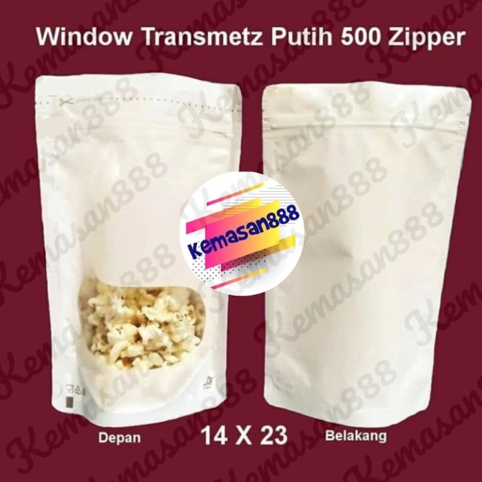 

Terlaris ✨ - Standing Pouch Window Transmetz Putih 500 Zipper. Kemasan Kopi. 2.1.23
